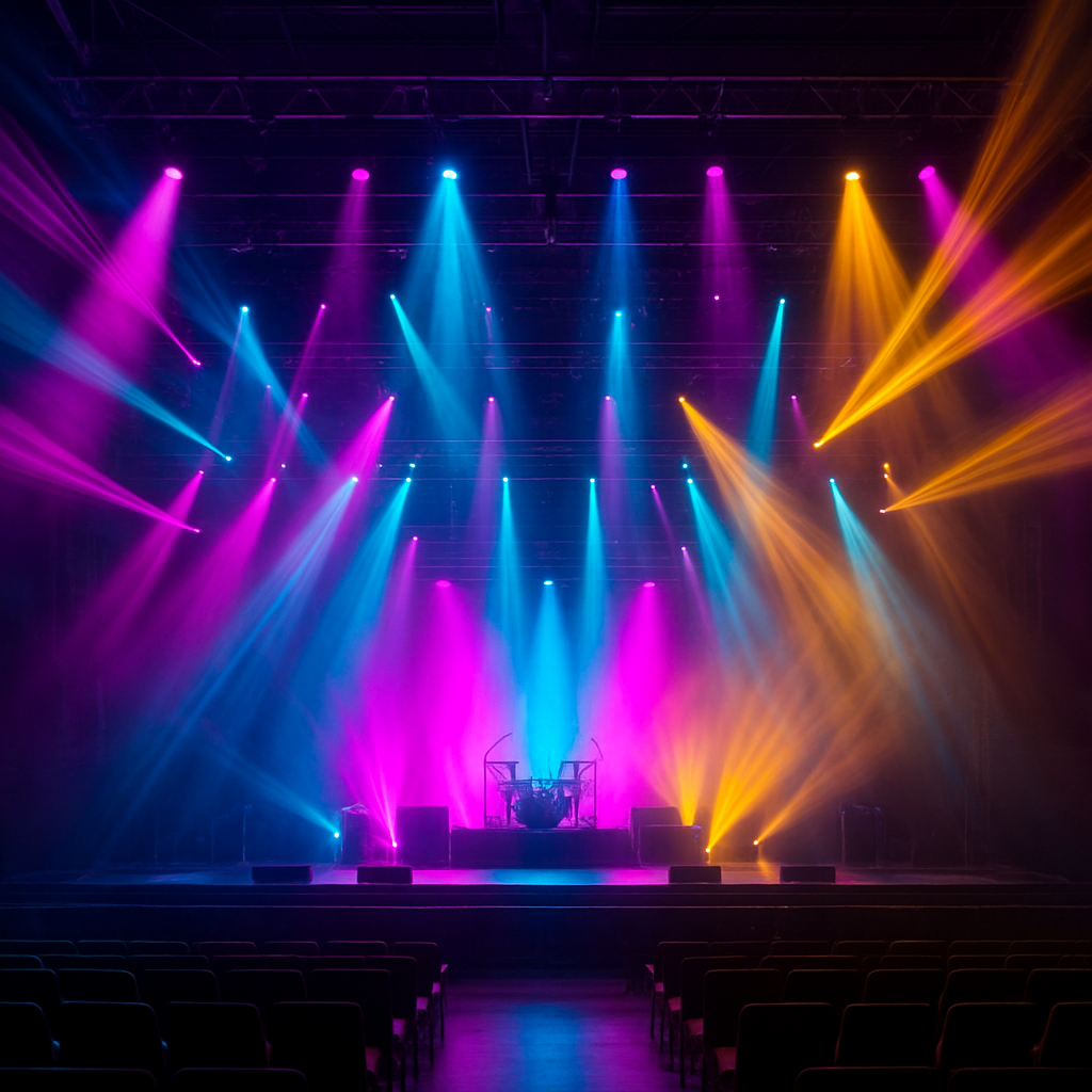 Concert stage with electric LED color wash lighting