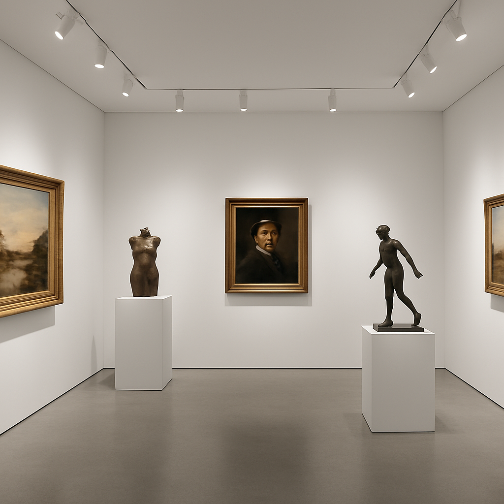 Art gallery with precision tunable white LED lighting